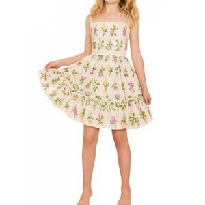 NEW LULI FAMA emely embroidered mini dress in beige multi